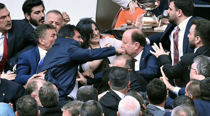 Chaos Erupts in Turkey's Parliament as Bloody Brawl Breaks Out Over Jailed Opposition Leader